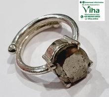 Pyrite Stone White Metal Ring - Adjustable & Unisex
