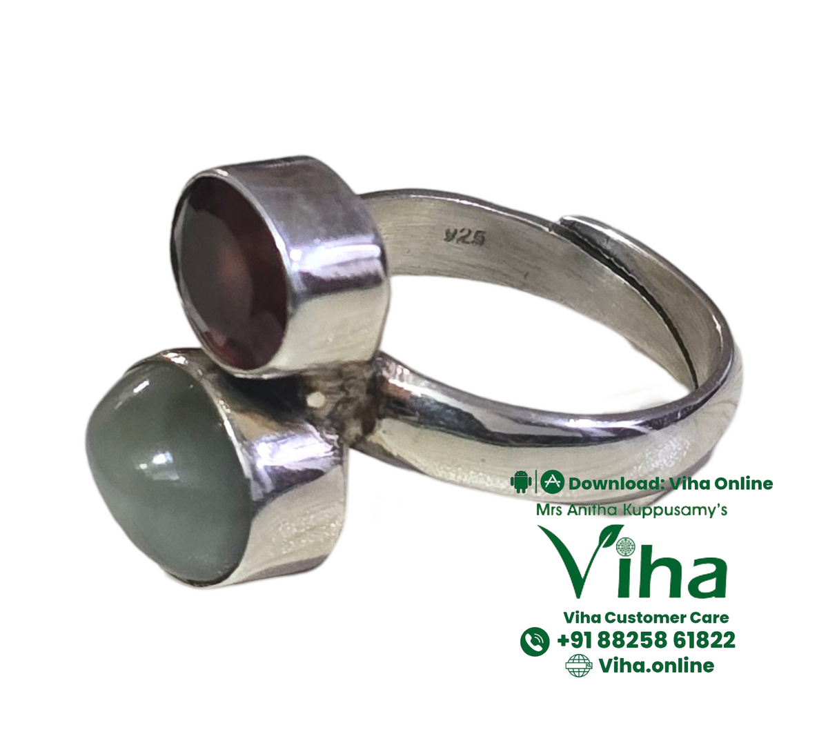 Catseye + Gomedha Stone Silver Ring - Adjustable / Unisex