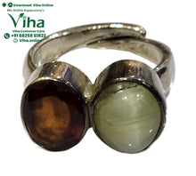 Catseye + Gomedha Stone Silver Ring - Adjustable / Unisex