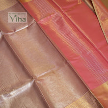 Premium Katan Silk Saree With Blouse - VIHA : 0030, a pink and peach folded fabric with gold-toned patterned borders and sheen