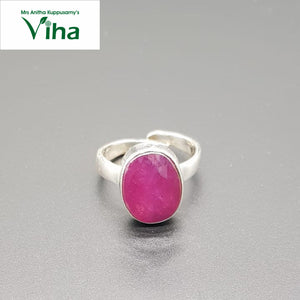 Oval, Rectangle, Square Cut Silver Ruby Ring Adjustable