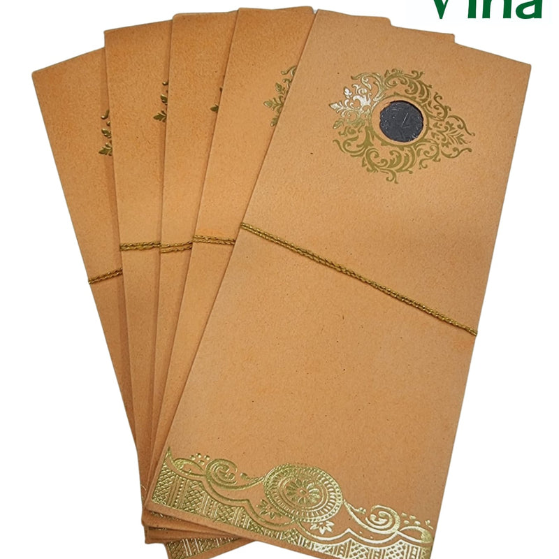 Gift Cover with gold-toned foil floral pattern and string tied horizontally