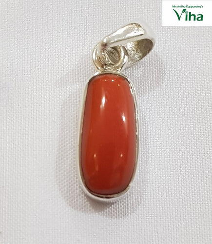 Coral Pendant Silver Capsule Shape