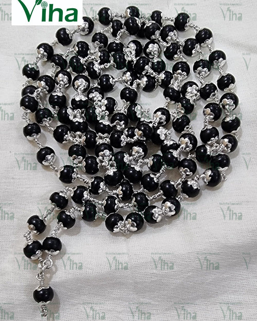 Karungali Silver Mala with Cappings 108+1 Beads with ebony wood beads and silver cappings