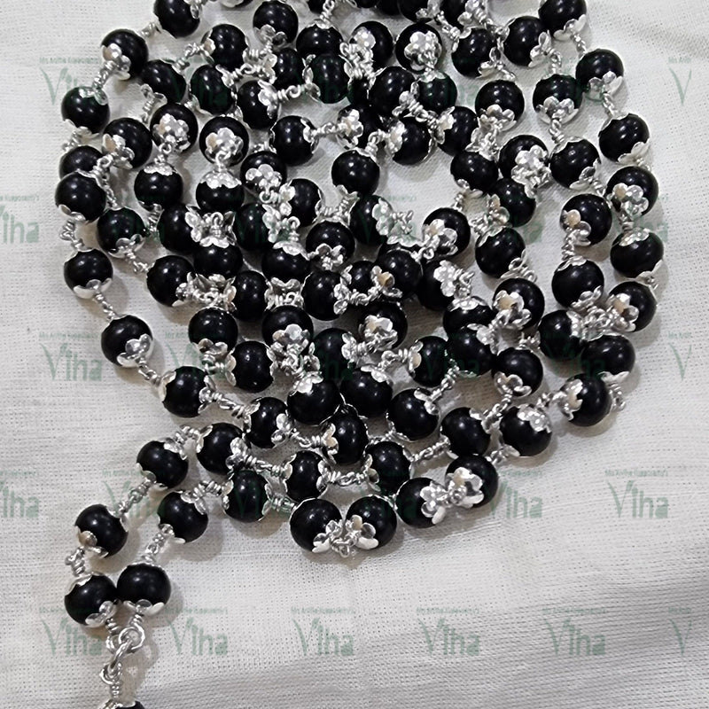 Karungali Silver Mala with Cappings 108+1 Beads with ebony wood beads and silver cappings