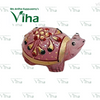 Rose Quartz Turtle, a glossy pink painted tortoise figurine featuring gold-toned, red, and black floral motifs on its shell