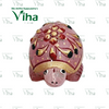 Rose Quartz Turtle, a pink turtle-shaped figure with a glossy finish features gold-toned and red painted floral and teardrop patterns on its domed shell