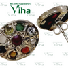Navratna Studs Silver / navaratna Silver Studs, two round, metallic-toned stud earrings with multi-colored stones and a post backing with butterfly clasp