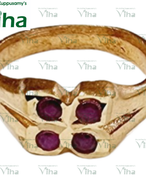 Impon Ring, gold-toned ring with four small pink stones set in a broad front