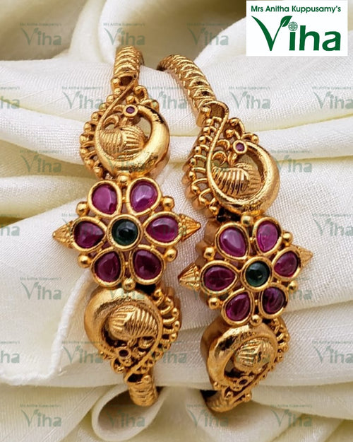 Premium Quality Closed Bracelet with peacock motif and stones