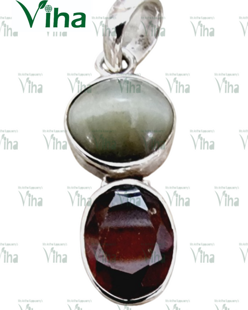 Gomedha Catseye Silver Pendant with two oval stones and a bail