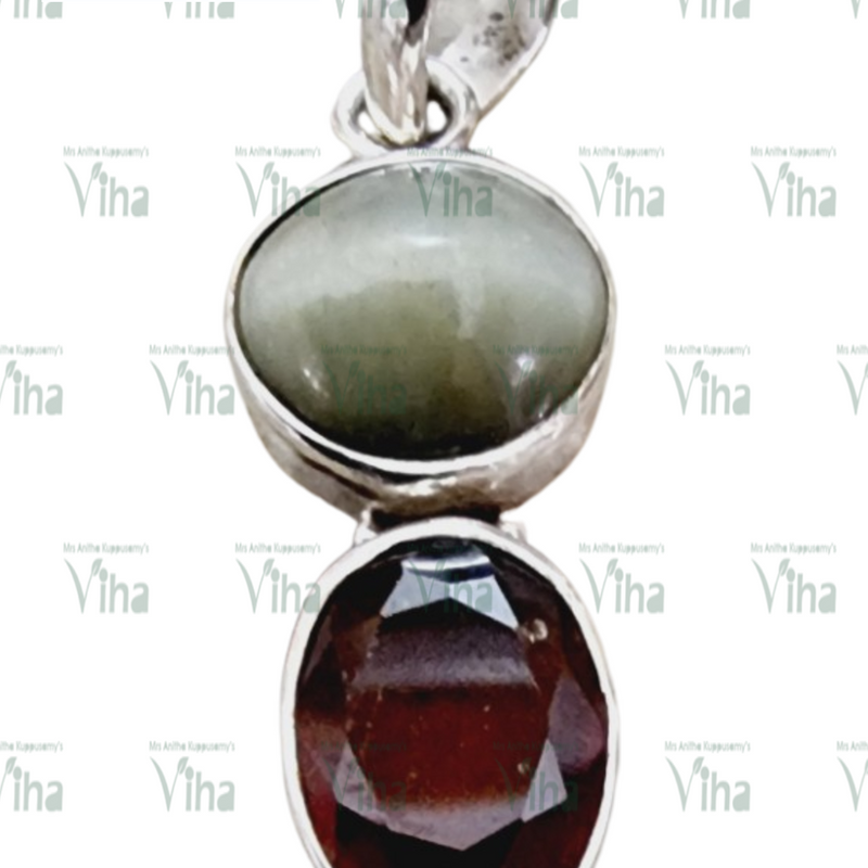 Gomedha Catseye Silver Pendant with two oval stones and a bail