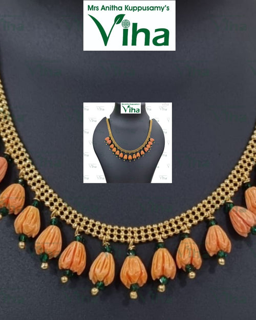 Impon Floral Necklace, curved chain with hanging pendants