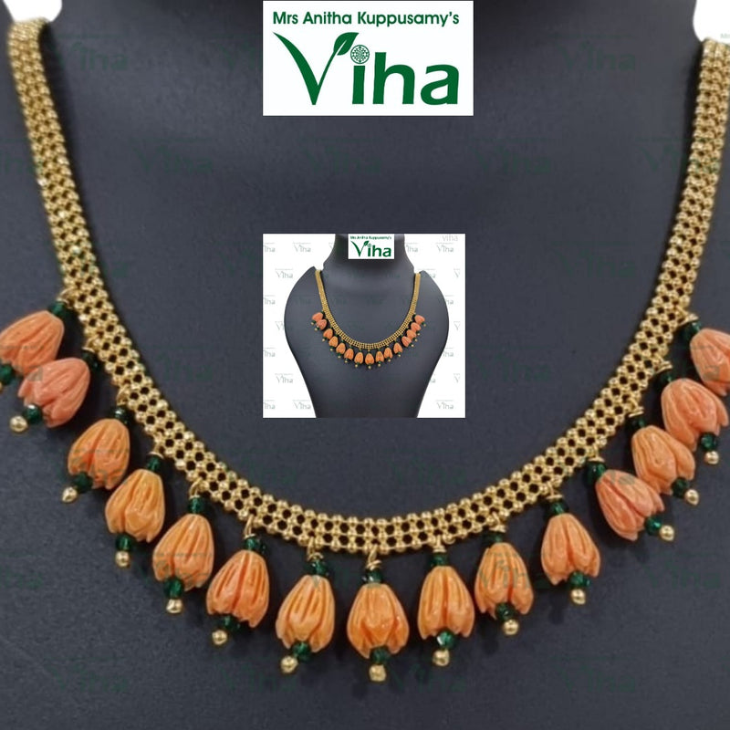 Impon Floral Necklace, curved chain with hanging pendants