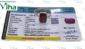 Ruby Ring Silver Natural - 7.83 Ct Adjustable