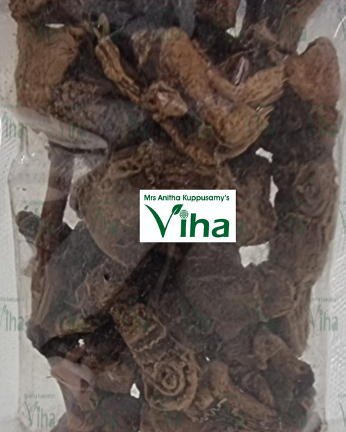 Sitharathai (lesser galangal) raw, a clear plastic pouch packed with rough dried brown root pieces