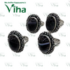 Sulemani Hakik German Silver Ring - Adjustable, four silver-toned metal rings with oval black-banded stones