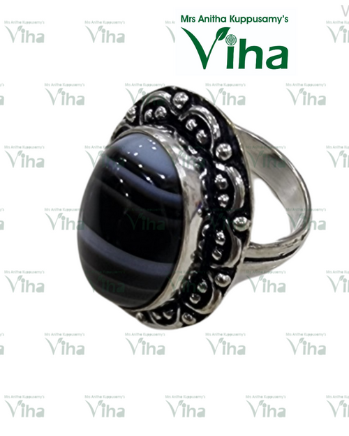 Sulemani Hakik German Silver Ring - Adjustable, stone set on a band