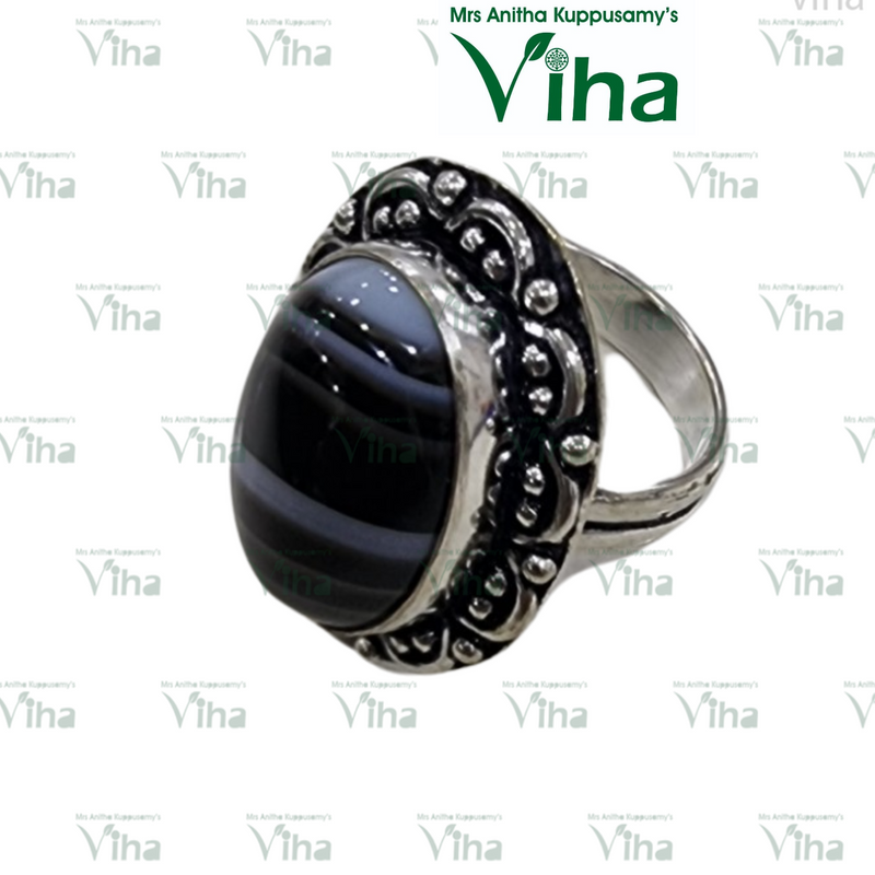 Sulemani Hakik German Silver Ring - Adjustable, stone set on a band