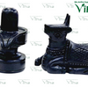 Karungali Wood Shivling Nandi Set, two dark grey polished figures including a pillar-like shape and a reclining animal with a blanket