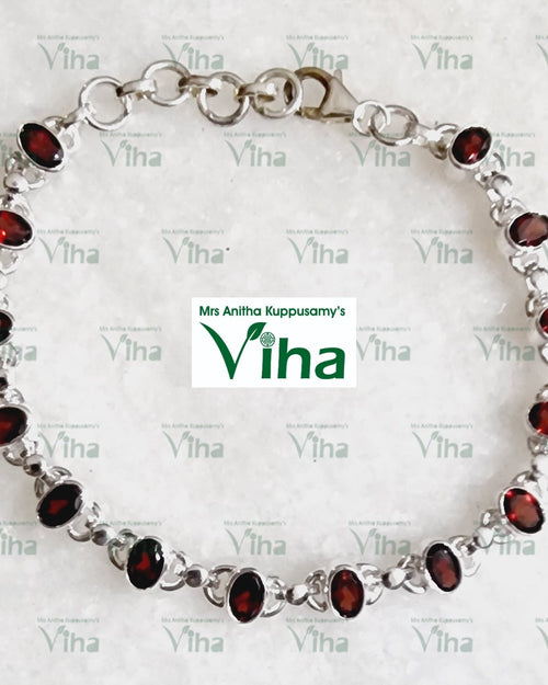 Garnet Oval Cut Silver Bracelet (Gomedha), a link chain set with oval dark red stones