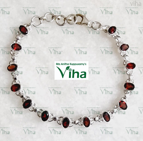 Garnet Oval Cut Silver Bracelet 17.23 Grams - Gomedha