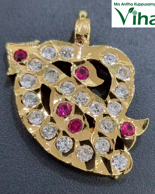 Impon Pendant in a leaf-like bird shape with clear stone lines