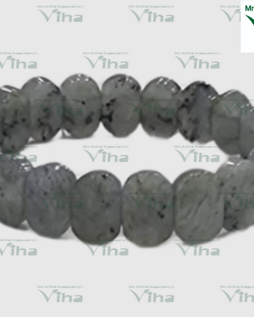 Labradorite Bracelet, loop of flat oval beads with dark speckles