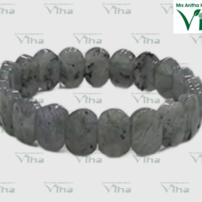 Labradorite Bracelet, loop of flat oval beads with dark speckles