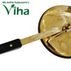 Brass Pressure Cooker, a gold-toned metallic round lid with two rivets, a central handle, and a black handle with two gold-toned screws