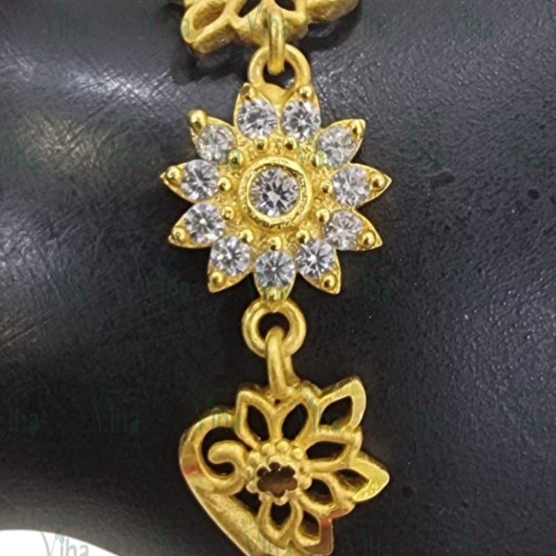 Impon Bracelet, chain with flower links and clear stones