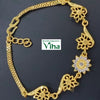 Impon Bracelet, a gold-toned bracelet featuring four openwork floral links, one stone-set flower link, and a box chain with an S-hook clasp