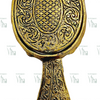 Hand Mirror, a golden, antique-style handheld mirror with intricate embossed scrollwork and a central diamond-shaped oval on the back