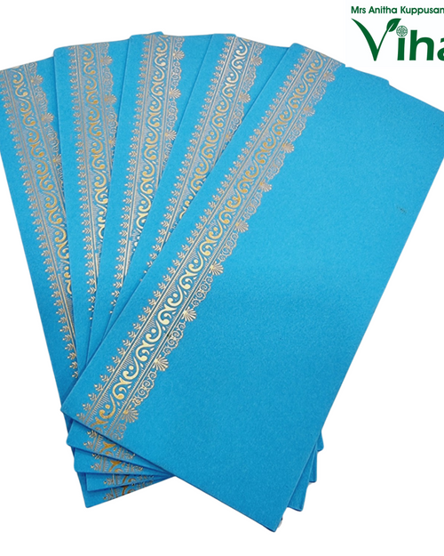 Gift Cover with blue envelope, gold-toned foil border and fan arrangement