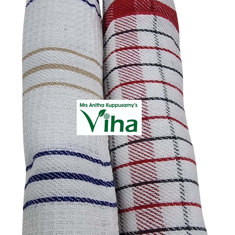 Kitchen Towel Set of 2 pcs, striped and checked patterns