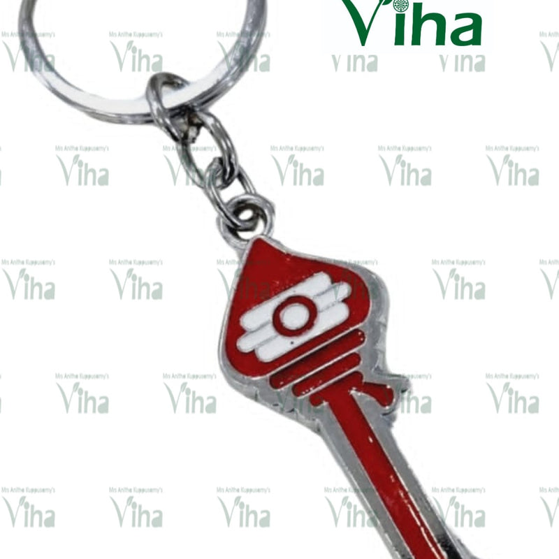 Vel Keychain Metal, pendant attached to a split ring by a chain