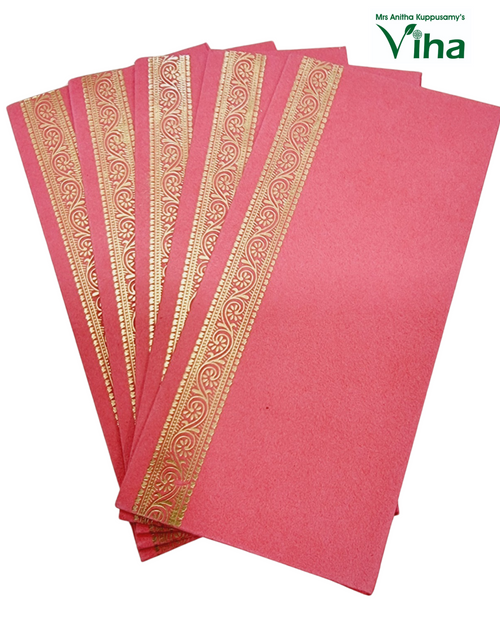 Gift Cover with pink envelope, gold-toned border and floral pattern