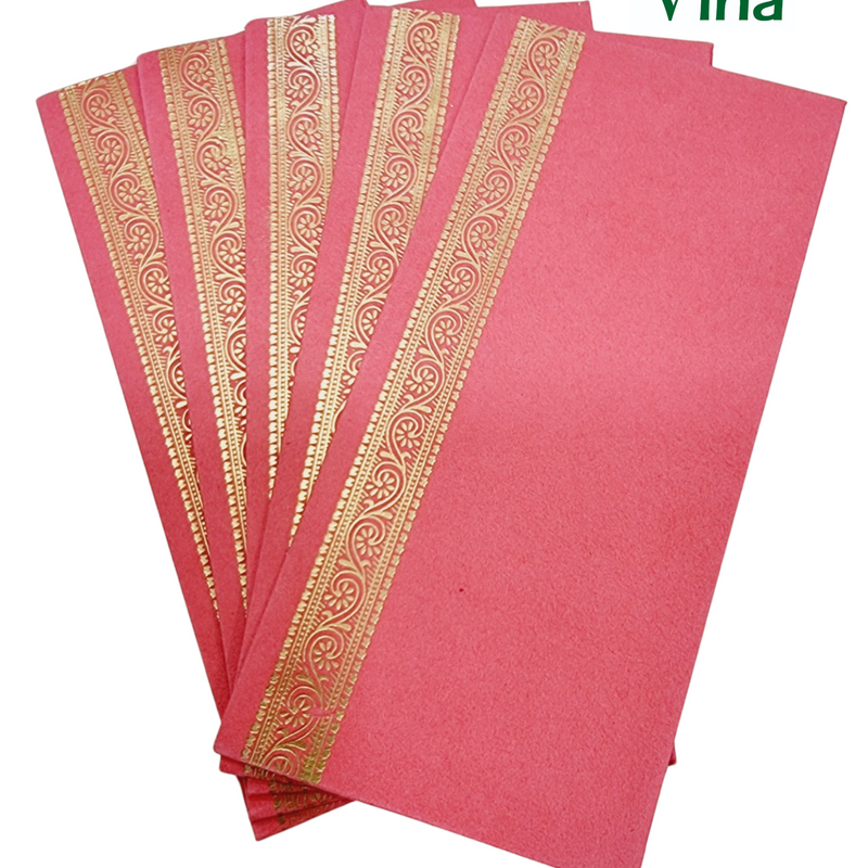 Gift Cover with pink envelope, gold-toned border and floral pattern