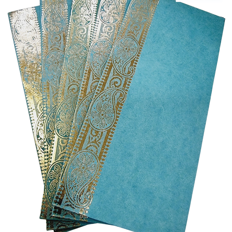 Gift Cover with blue and gold-toned envelopes and fan arrangement