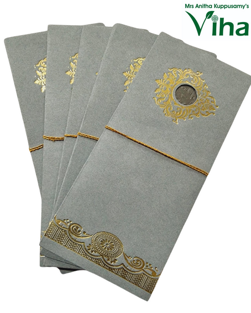Gift Cover with grey rectangular floral pattern and coin cut-out
