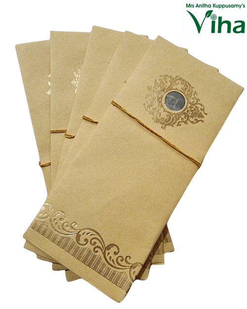Gift Cover with brown rectangular scrollwork and coin window