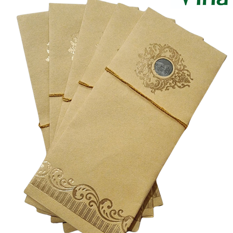 Gift Cover with brown rectangular scrollwork and coin window