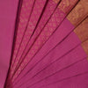 Soft Semi Silk Saree with Blouse, pleated magenta textile with gold-toned woven borders featuring floral and paisley patterns