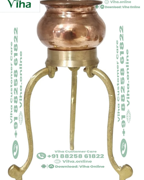 Abisheg Stand With Copper Abisheg Lota (Copper Sombu), the vessel resting on three curved legs