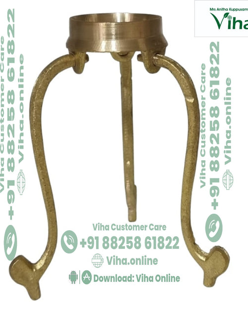 Shivling, Salagram Abisheg Stand, a gold-toned metallic stand with a circular top and three curved legs
