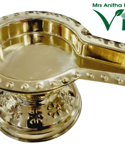 Abisheg Stand, brass dish with a studded rim and a long open channel projecting from one side, on a pierced pedestal foot