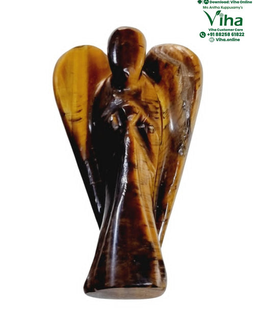 Tiger Eye Stone Angel, a polished winged figure with golden banding