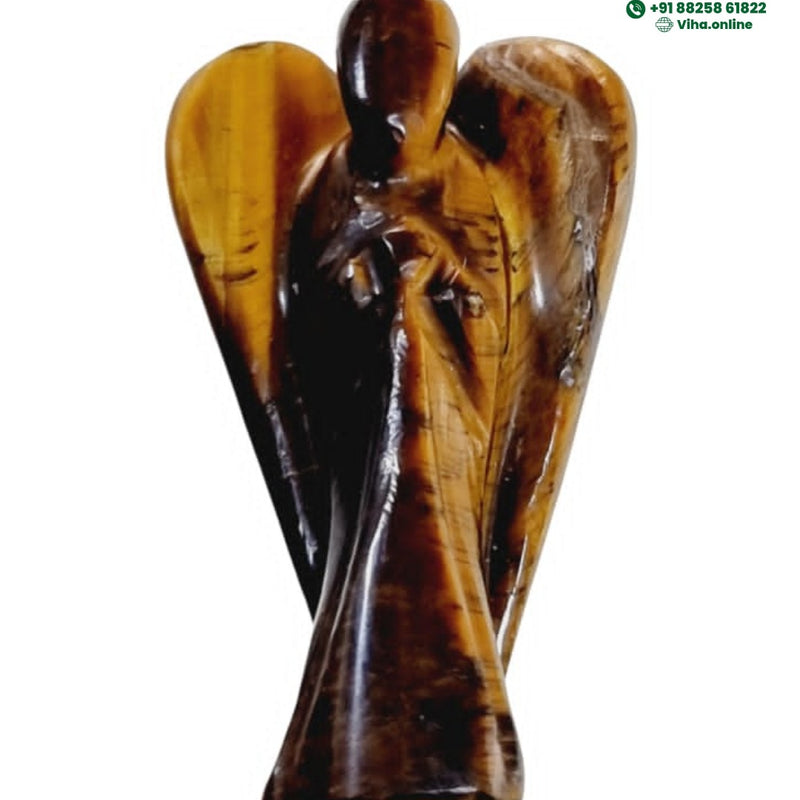 Tiger Eye Stone Angel, a polished winged figure with golden banding