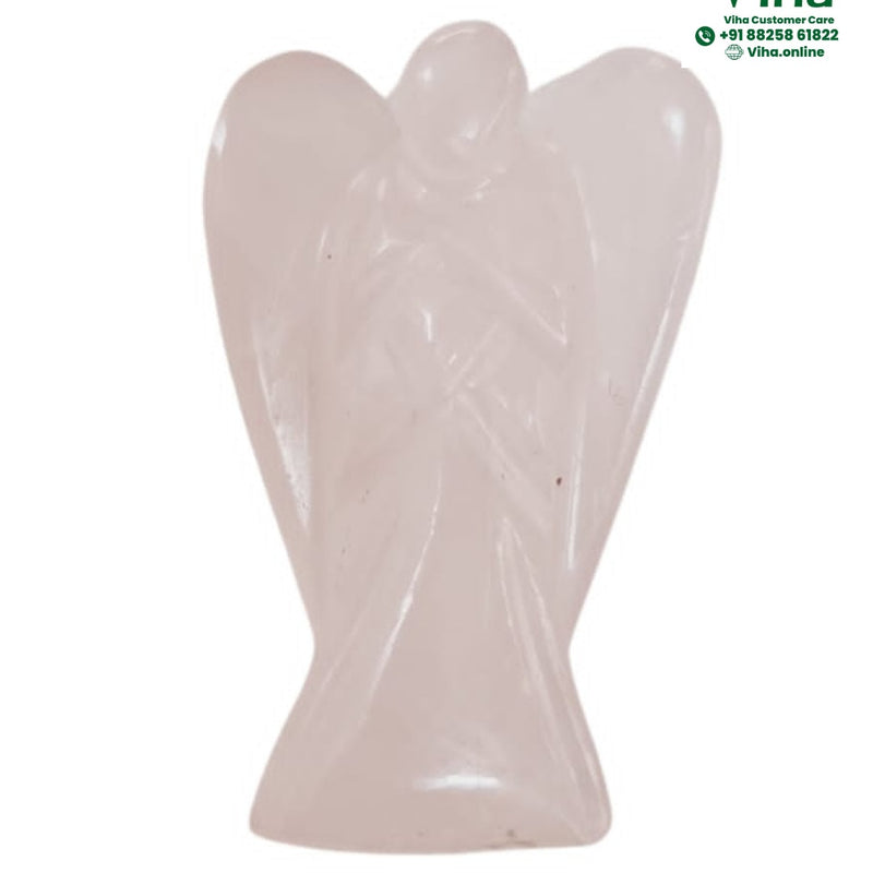 Rose Quartz Angel, a carved winged figure with arms folded across the chest