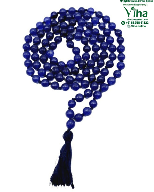 Blue Agate Mala / Blue Sapphire Mala with looped strand and tassel